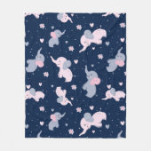 ネイビーブルーに可愛いカートゥーン象の模様 フリースブランケット (正面)