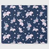 ネイビーブルーに可愛いカートゥーン象の模様 ラッピングペーパー (フラット)