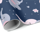 ネイビーブルーに可愛いカートゥーン象の模様 ラッピングペーパー (ロールコーナー)