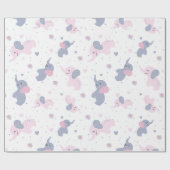 ネイビーブルーに可愛いカートゥーン象の模様 ラッピングペーパー (フラット)