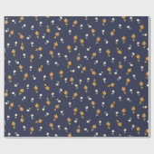 ネイビーブルーに小さな黄色とクリーム色の花 ラッピングペーパー (フラット)