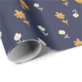 ネイビーブルーに小さな黄色とクリーム色の花 ラッピングペーパー (ロールコーナー)