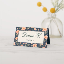 ネイビーブルーに映える美しい桃の花 プレイスカード