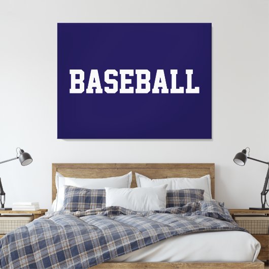 ネイビーブルーに白いスポーツ風BASEBALLの文字 キャンバスプリント (インサイチュ (寝室))