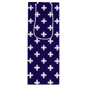 ネイビーブルーに白いポルカが交差 ワインギフトバッグ (正面)