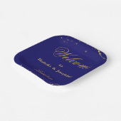 ネイビーブルーに金の星のダブルジョイント誕生日 ペーパープレート (傾斜あり)