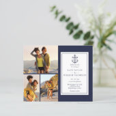ネイビーブルーのおしゃれな4枚の写真を使った海をイメージした結婚式の招待状 格安 (スタンド正面)
