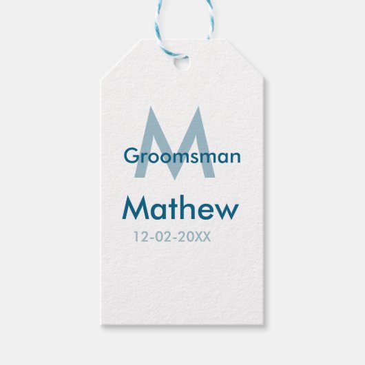 ネイビーブルーのおしゃれな groom 名前 日付 メンズ ギフトタグ (正面)
