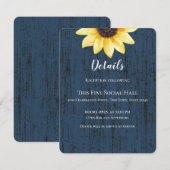 ネイビーブルーのひまわりとライトのラスティックウェディング 招待状 (正面/裏面)