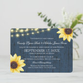 ネイビーブルーのひまわりとライトのラスティックウェディング 招待状 (スタンド正面)