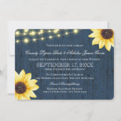 ネイビーブルーのひまわりとライトのラスティックウェディング 招待状 (正面)