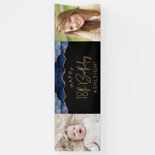 ネイビーブルーのアゲートのゴールドトリム 18歳の誕生日 横断幕 (縦)