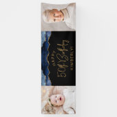 ネイビーブルーのアゲートの50歳の誕生日写真2枚付き 横断幕 (縦)