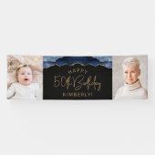 ネイビーブルーのアゲートの50歳の誕生日写真2枚付き 横断幕 (横)