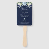 ネイビーブルーのアジサイの結婚式プログラム ハンドファン (正面)