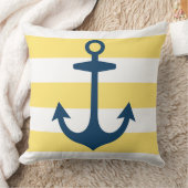 ネイビーブルーのアンカーに黄色のストライプ クッション (ブランケット)