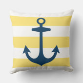 ネイビーブルーのアンカーに黄色のストライプ クッション (裏面)