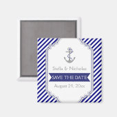 ネイビーブルーのアンカーの海事結婚式 Save the Date マグネット (正面/裏面)