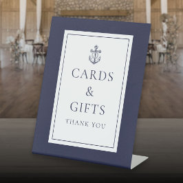 ネイビーブルーのアンカーカード＆ギフト 海洋風デザイン 台座サイン