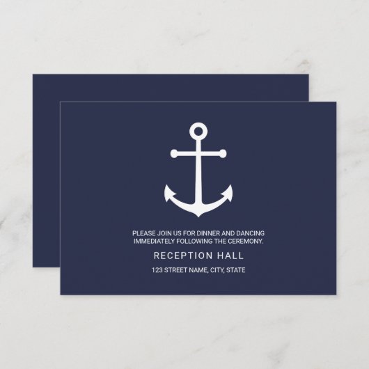 ネイビーブルーのアンカー結婚式の披露宴 招待状 (正面/裏面)