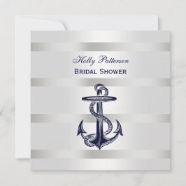 ネイビーブルーのアンカー シルバー 青海波 スクエア ブライダルシャワー 招待状