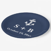 ネイビーブルーのアンカー Nautical ビーチ オーシャン ウェディング ペーパープレート (アングル)