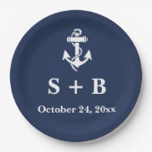 ネイビーブルーのアンカー Nautical ビーチ オーシャン ウェディング ペーパープレート (正面)