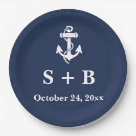 ネイビーブルーのアンカー Nautical ビーチ オーシャン ウェディング ペーパープレート