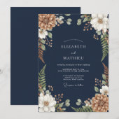 ネイビーブルーのアースィーな森の結婚式 招待状 (正面/裏面)