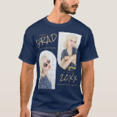 ネイビーブルーのアーチ型写真2枚の卒業デザイン Tシャツ (正面)