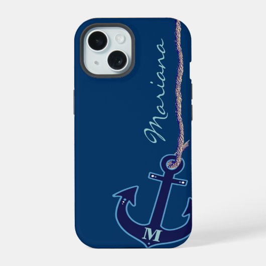 ネイビーブルーのイカダデザイン iPhone 15ケース (裏面)