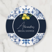 ネイビーブルーのイタリアン レモン ブライダル シャワー サンクス フェイバータグ (正面)