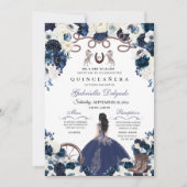 ネイビーブルーのウェスタンチャラガールランチェロキンセアニェラ 招待状 (正面)