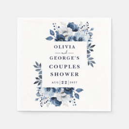 ネイビーブルーのエレガントなカントリー フラワーのペアシャワーパーティー スタンダードカクテルナプキン