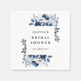 ネイビーブルーのエレガントなカントリー フラワーブライダルシャワー スタンダードカクテルナプキン