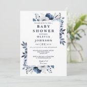 ネイビーブルーのエレガントなカントリー フラワーベイビーシャワー 招待状 (スタンド正面)