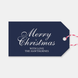 ネイビーブルーのエレガントなクラシックスクリプトのメリークリスマス ギフトタグ