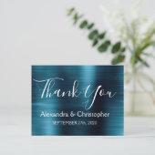 ネイビーブルーのエレガントな結婚式のお礼 ポストカード (スタンド正面)