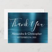 ネイビーブルーのエレガントな結婚式のお礼 ポストカード (正面/裏面)