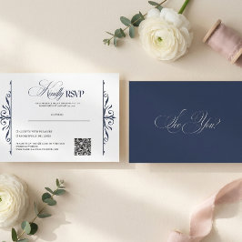 ネイビーブルーのエレガントな結婚式RSVPカード 出欠カード