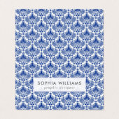 ネイビーブルーのエレガントダマスク模様 名刺 (外部フラット)