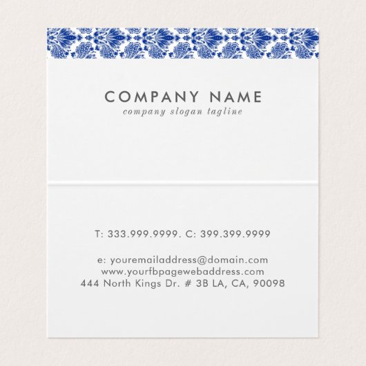 ネイビーブルーのエレガントダマスク模様 名刺 (内部フラット)