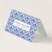 ネイビーブルーのエレガントダマスク模様 名刺 (正面)