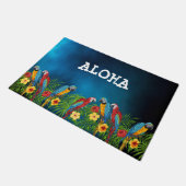 ネイビーブルーのオウム鳥サマーアロハ ドアマット (アングル)