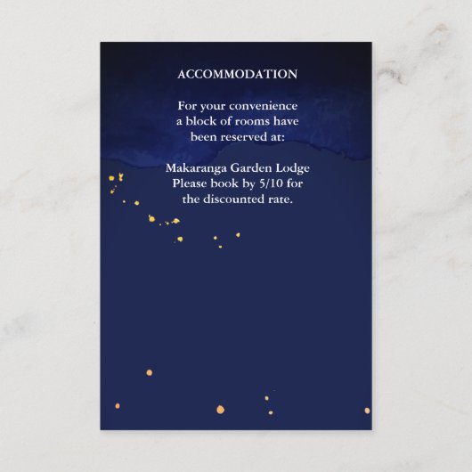 ネイビーブルーのオレンジ色の白いバラ結婚の詳細 エンクロージャーカード (裏面)