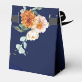 ネイビーブルーのオレンジ色の白結婚い花のカスタム フェイバーボックス (裏面サイド)