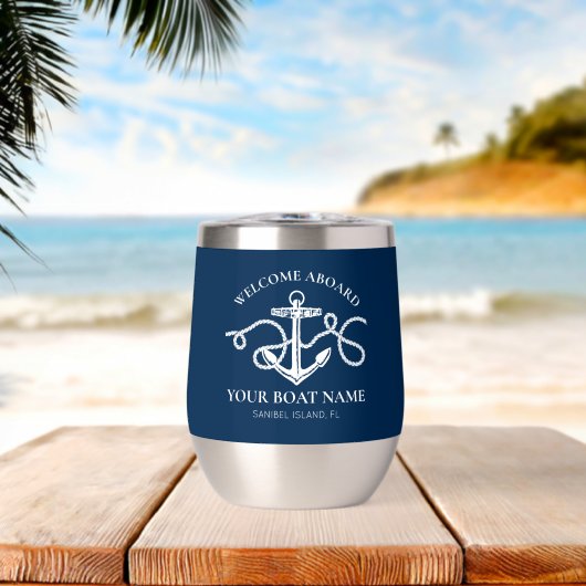 ネイビーブルーのオーダーメイドボートネーム nautical anchor (ビーチ (回転後))
