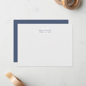 ネイビーブルーのカスタムカラーモノグラム名 ノートカード (正面/裏面インサイチュ)
