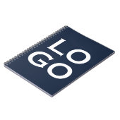 ネイビーブルーのカスタムロゴ ノートブック (左側)