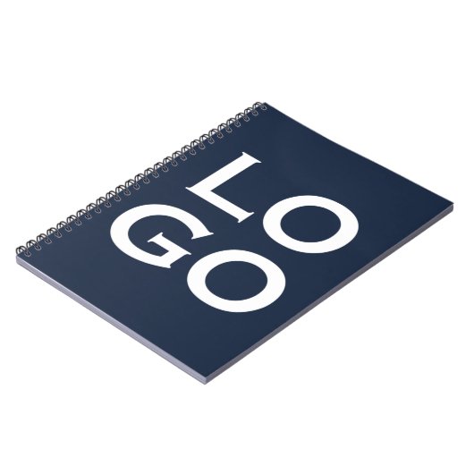 ネイビーブルーのカスタムロゴ ノートブック (左側)